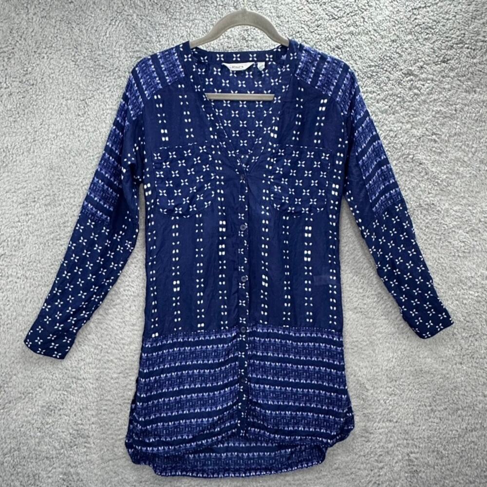 Athleta XXS Silk Blend Blue Lightweight Tunic Top Long Sleeves Coverup Beach